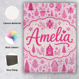 Personalised Name Cute Pink Christmas Folk Custom  Unique Gift Idea Elegant Feature Canvas Wall Art Print Decor Picture Ready to Hang