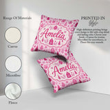 Custom Name Cute Pink Christmas Folk Art Seamless Pattern Idea Square Filled Cushion Throw Pillow Sofa Bed Home Decor Zip Washable UK Made