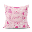 Custom Name Cute Pink Christmas Trees Snowflakes Stars Seamless Square Filled Cushion Throw Pillow Sofa Bed Home Decor Zip Washable UK Made