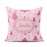 Custom Name Cute Pink Christmas Trees Snowflakes Stars Seamless Square Filled Cushion Throw Pillow Sofa Bed Home Decor Zip Washable UK Made