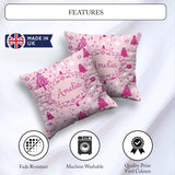 Custom Name Cute Pink Christmas Trees Snowflakes Stars Seamless Square Filled Cushion Throw Pillow Sofa Bed Home Decor Zip Washable UK Made
