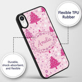 Cute Pink Christmas Trees Snowflakes Stars Printed Design Custom Name Protective Phone Case Mobile Cover Durable Smartphone Shock Resistant