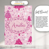Cute Pink Christmas Trees Snowflakes Stars Seamless Pattern Lovely  Personalised Custom Name Super Soft Fleece Blanket Bed Sofa Throw