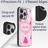 Cute Pink Christmas Trees Snowflakes Stars Printed Design Custom Name Protective Phone Case Mobile Cover Durable Smartphone Shock Resistant