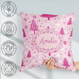 Custom Name Cute Pink Christmas Trees Snowflakes Stars Seamless Square Filled Cushion Throw Pillow Sofa Bed Home Decor Zip Washable UK Made