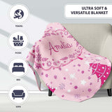 Cute Pink Christmas Trees Snowflakes Stars Seamless Pattern Lovely  Personalised Custom Name Super Soft Fleece Blanket Bed Sofa Throw