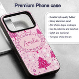 Cute Pink Christmas Trees Snowflakes Stars Printed Design Custom Name Protective Phone Case Mobile Cover Durable Smartphone Shock Resistant