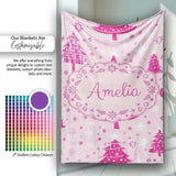 Cute Pink Christmas Trees Snowflakes Stars Seamless Pattern Lovely  Personalised Custom Name Super Soft Fleece Blanket Bed Sofa Throw