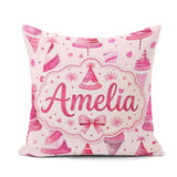 Custom Name Cute Pink Christmas Party Hats Fun Seamless Pattern Square Filled Cushion Throw Pillow Sofa Bed Home Decor Zip Washable UK Made