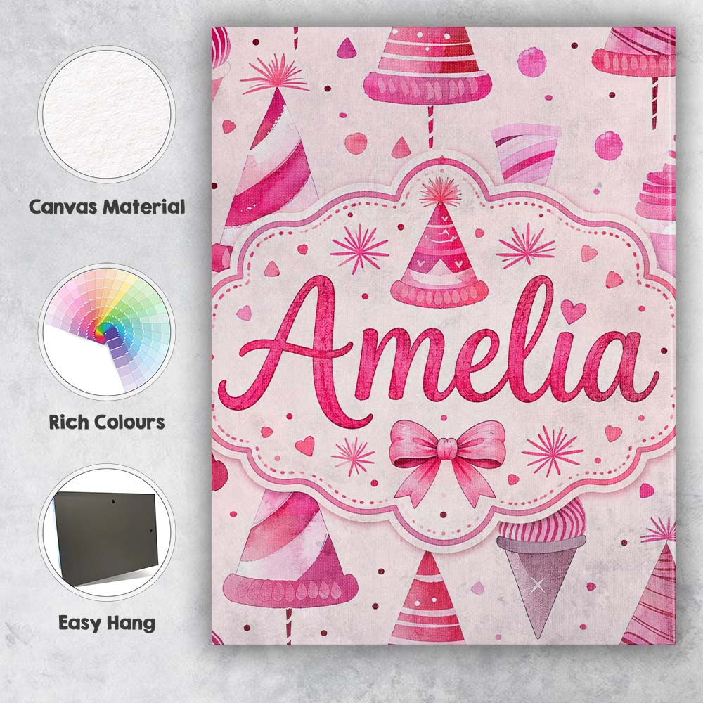 Personalised Name Cute Pink Christmas Party Custom  Bespoke Interior Contemporary Canvas Wall Art Print Decor Picture Ready to Hang