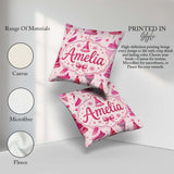 Custom Name Cute Pink Christmas Party Hats Fun Seamless Pattern Square Filled Cushion Throw Pillow Sofa Bed Home Decor Zip Washable UK Made