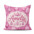 Custom Name Cute Pink Christmas Trees Ornaments Festive Seamless Square Filled Cushion Throw Pillow Sofa Bed Home Decor Zip Washable UK Made