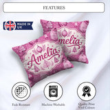 Custom Name Cute Pink Christmas Trees Ornaments Festive Seamless Square Filled Cushion Throw Pillow Sofa Bed Home Decor Zip Washable UK Made