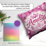 Custom Name Cute Pink Christmas Trees Ornaments Festive Seamless Square Filled Cushion Throw Pillow Sofa Bed Home Decor Zip Washable UK Made