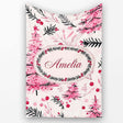 Watercolor Pink Christmas Trees Berries Branches Seamless Pattern  Personalised Custom Name Super Soft Fleece Blanket Bed Sofa Throw