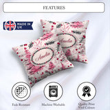 Custom Name Watercolor Christmas Trees Berries Branches Seamless Square Filled Cushion Throw Pillow Sofa Bed Home Decor Zip Washable UK Made