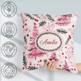 Custom Name Watercolor Christmas Trees Berries Branches Seamless Square Filled Cushion Throw Pillow Sofa Bed Home Decor Zip Washable UK Made