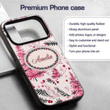 Watercolor Pink Christmas Trees Berries Branches Custom Name Protective Phone Case Mobile Cover Durable Everyday Smartphone Shock Resistant