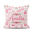 Custom Name Watercolor Pink Baubles Ribbon Pine Seamless Pattern Square Filled Cushion Throw Pillow Sofa Bed Home Decor Zip Washable UK Made