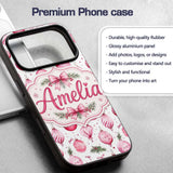 Watercolor Pink Christmas Baubles Ribbon Pine Custom Name Protective Phone Case Mobile Cover Durable Everyday Smartphone Shock Resistant