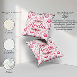 Custom Name Watercolor Pink Baubles Ribbon Pine Seamless Pattern Square Filled Cushion Throw Pillow Sofa Bed Home Decor Zip Washable UK Made