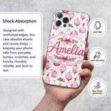 Watercolor Pink Christmas Baubles Ribbon Pine Custom Name Protective Phone Case Mobile Cover Durable Everyday Smartphone Shock Resistant