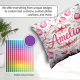 Custom Name Watercolor Pink Baubles Ribbon Pine Seamless Pattern Square Filled Cushion Throw Pillow Sofa Bed Home Decor Zip Washable UK Made