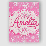 Personalised Name Pink Snowflakes Winter Custom  Unique Gift Idea Elegant Feature Canvas Wall Art Print Decor Picture Ready to Hang