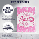 Personalised Name Pink Snowflakes Winter Custom  Unique Gift Idea Elegant Feature Canvas Wall Art Print Decor Picture Ready to Hang