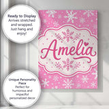 Personalised Name Pink Snowflakes Winter Custom  Unique Gift Idea Elegant Feature Canvas Wall Art Print Decor Picture Ready to Hang