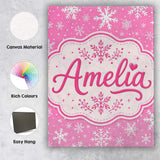 Personalised Name Pink Snowflakes Winter Custom  Unique Gift Idea Elegant Feature Canvas Wall Art Print Decor Picture Ready to Hang