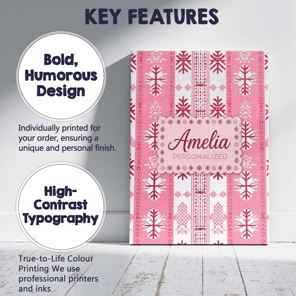 Personalised Name Scandinavian Pink Snowflake Custom Unique Gift Idea Modern Room Accent Canvas Wall Art Print Decor Picture Ready to Hang