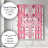 Personalised Name Scandinavian Pink Snowflake Custom Unique Gift Idea Modern Room Accent Canvas Wall Art Print Decor Picture Ready to Hang