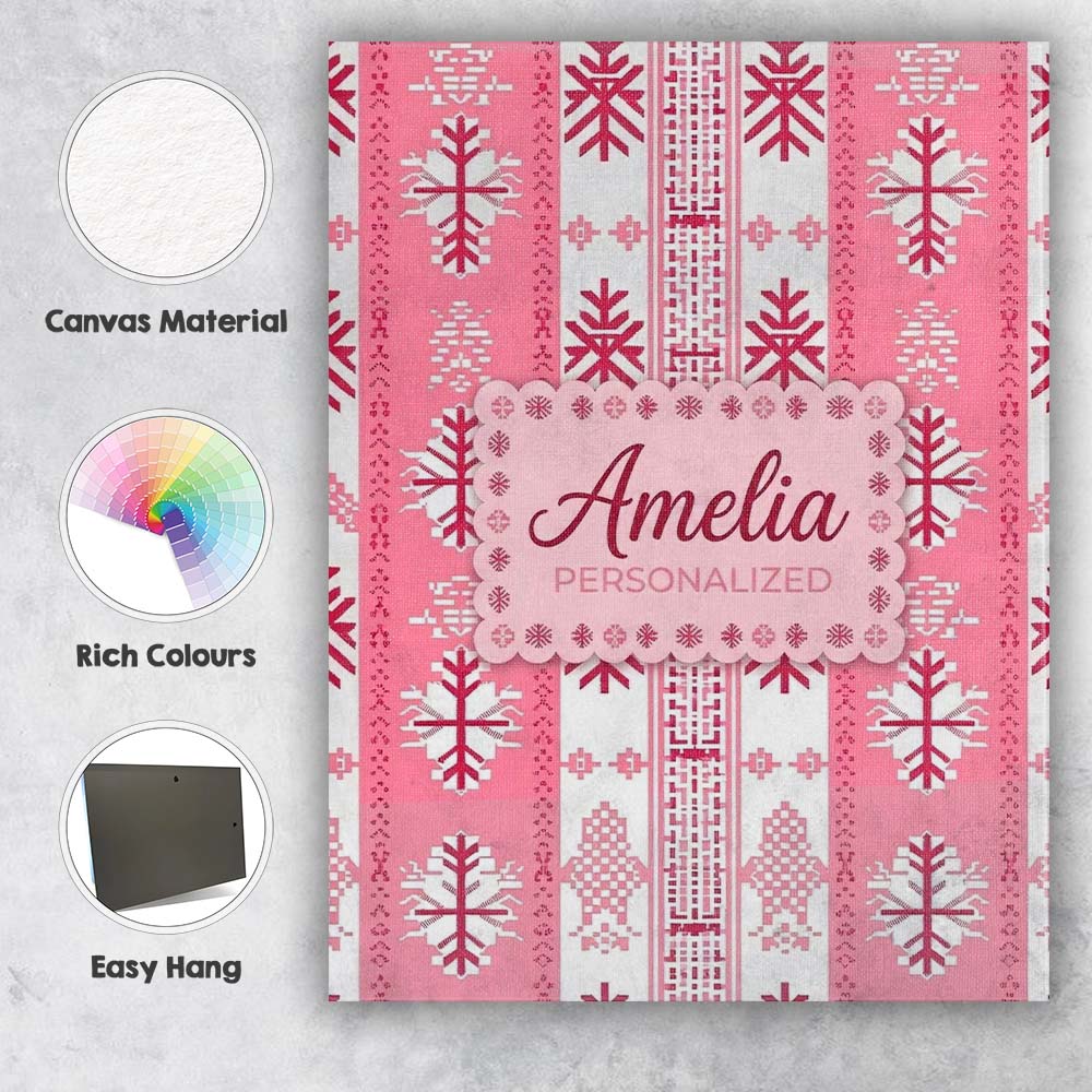 Personalised Name Scandinavian Pink Snowflake Custom Unique Gift Idea Modern Room Accent Canvas Wall Art Print Decor Picture Ready to Hang