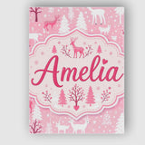 Personalised Name Cute Pink Christmas Deer Custom  Unique Gift Idea Elegant Feature Canvas Wall Art Print Decor Picture Ready to Hang