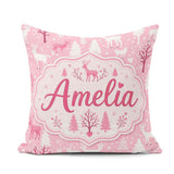 Custom Name Cute Pink Christmas Deer Forest Seamless Pattern Square Filled Cushion Throw Pillow Sofa Bed Home Decor Zip Washable UK Made