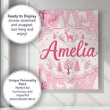 Personalised Name Cute Pink Christmas Deer Custom  Unique Gift Idea Elegant Feature Canvas Wall Art Print Decor Picture Ready to Hang