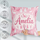 Custom Name Cute Pink Christmas Deer Forest Seamless Pattern Square Filled Cushion Throw Pillow Sofa Bed Home Decor Zip Washable UK Made