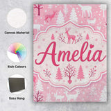 Personalised Name Cute Pink Christmas Deer Custom  Unique Gift Idea Elegant Feature Canvas Wall Art Print Decor Picture Ready to Hang