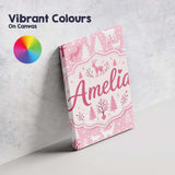 Personalised Name Cute Pink Christmas Deer Custom  Unique Gift Idea Elegant Feature Canvas Wall Art Print Decor Picture Ready to Hang