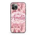 Vintage Pink Winter Village Scenic Printed Design Custom Name Protective Phone Case Mobile Cover Durable Everyday Smartphone Shock Resistant