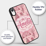 Vintage Pink Winter Village Scenic Printed Design Custom Name Protective Phone Case Mobile Cover Durable Everyday Smartphone Shock Resistant