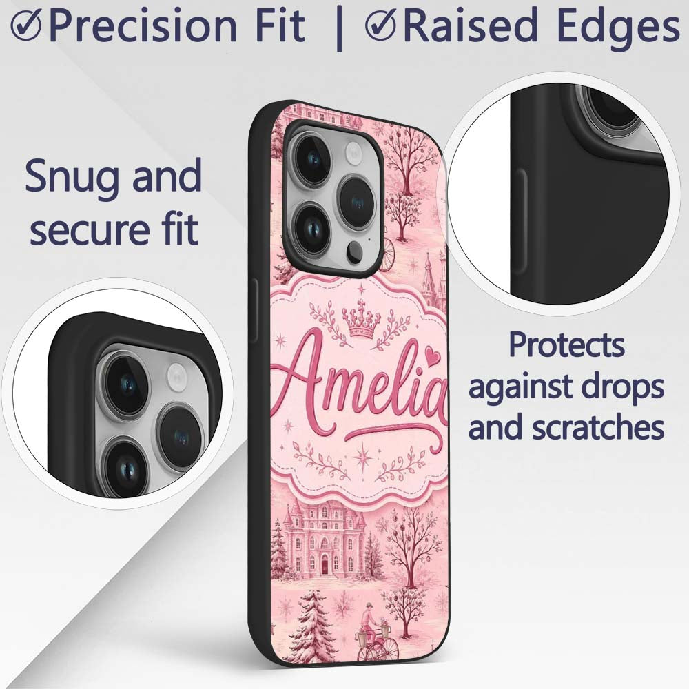 Vintage Pink Winter Village Scenic Printed Design Custom Name Protective Phone Case Mobile Cover Durable Everyday Smartphone Shock Resistant