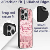 Vintage Pink Winter Village Scenic Printed Design Custom Name Protective Phone Case Mobile Cover Durable Everyday Smartphone Shock Resistant