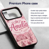 Vintage Pink Winter Village Scenic Printed Design Custom Name Protective Phone Case Mobile Cover Durable Everyday Smartphone Shock Resistant