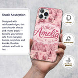 Vintage Pink Winter Village Scenic Printed Design Custom Name Protective Phone Case Mobile Cover Durable Everyday Smartphone Shock Resistant