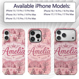 Vintage Pink Winter Village Scenic Printed Design Custom Name Protective Phone Case Mobile Cover Durable Everyday Smartphone Shock Resistant