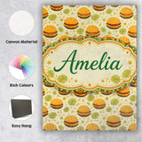 Personalised Name Autumn Burger Leaves Seamless Pattern Beige Custom Contemporary Display Canvas Wall Art Print Decor Picture Ready to Hang
