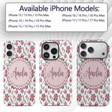 Watercolor Pink Christmas Baubles Poinsettia Custom Name Protective Phone Case Mobile Cover Durable Everyday Smartphone Shock Resistant