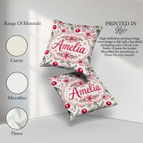 Custom Name Watercolor Pink Red Berries Leaves Christmas Pattern Square Filled Cushion Throw Pillow Sofa Bed Home Decor Zip Washable UK Made